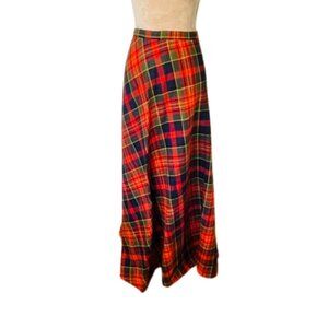 Vintage Tartan Plaid Holiday Bias Cut A-Line Maxi Hostess Wool Skirt Small